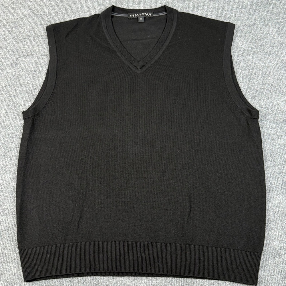 Luxury Merino Wool Fine Menswear XXL V Neck‎ Vest Sweater Black Designer Grandpa